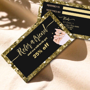 Glitter Woman Hand nail salon Referral Card
