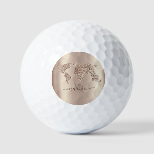 Glitter World Map Travel Monogram    Golf Balls (Front)