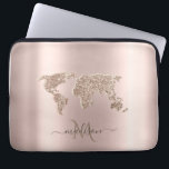 Glitter World Map Travel Rose Gold Monogram  Laptop Sleeve<br><div class="desc">Elegant glitter world map on rose gold background with your name.</div>