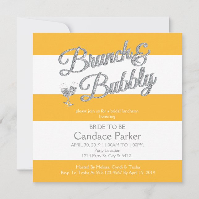 Glitter, Yellow Bridal Shower Invitations (Front)