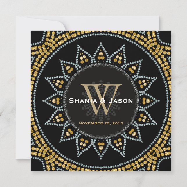 Glitterati Sunflower Black Gold Wedding Invitation (Front)