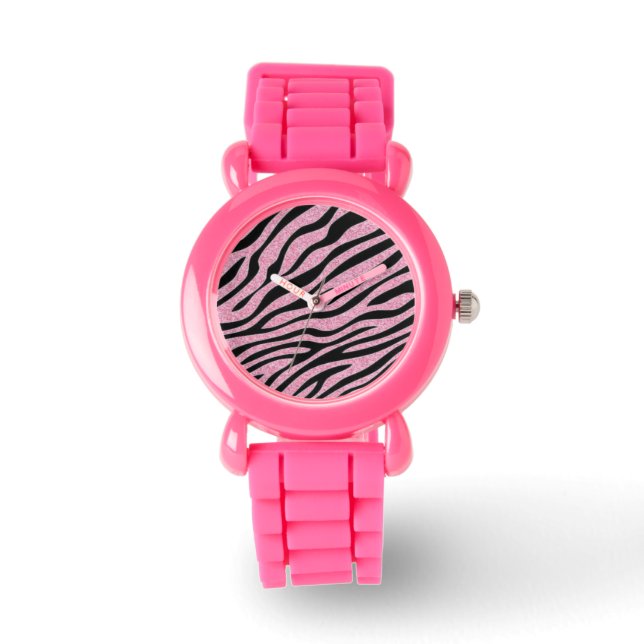 Glittered Pink Zebra Print Watch (Front)