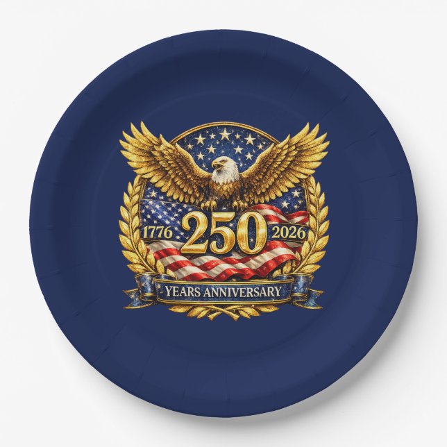 Glittered Semiquincentennial Eagle Emblem  Paper Plate (Front)