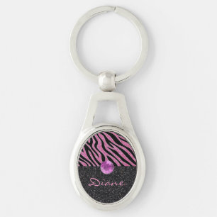 Glittered Zebra Print Key Ring