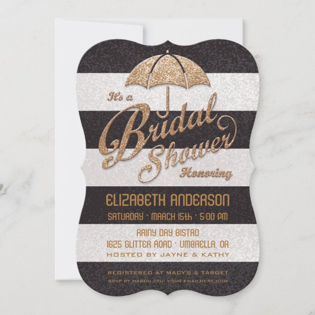 Glittering B&W Bold Stripes Bridal Shower Invite (Front)