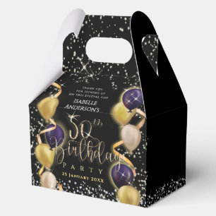 Glittering Balloons 50th Birthday Black Favour Box