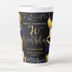 Glittering Balloons 70th Birthday Black Latte Mug
