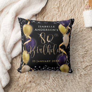 Glittering Balloons 80th Birthday Black Cushion