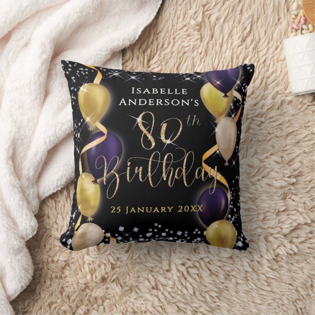 Glittering Balloons 80th Birthday Black Cushion (Blanket)