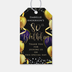Glittering Balloons 80th Birthday Black Gift Tags