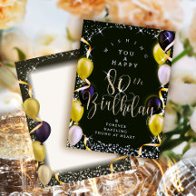 Glittering Balloons 80th Happy Birthday Black