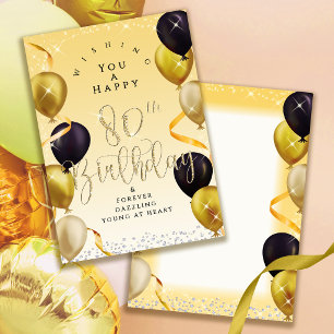 Glittering Balloons 80th Happy Birthday Gold Card