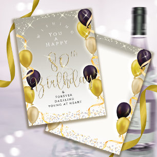 Glittering Balloons 80th Happy Birthday Silver Card