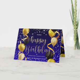 Glittering Balloons Business Birthday Blue Card