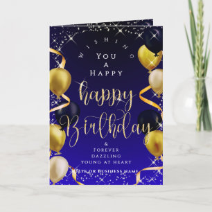 Glittering Balloons Business Birthday Blue Card