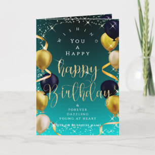 Glittering Balloons Business Birthday Blue Teal Card
