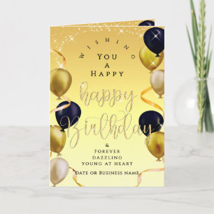 Glittering Balloons Business Birthday Gold Yellow Card
