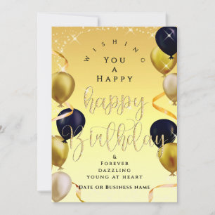 Glittering Balloons Business Birthday Gold Yellow Card