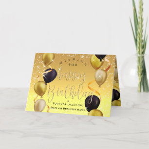 Glittering Balloons Business Birthday Gold Yellow Card