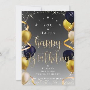 Glittering Balloons Business Birthday Grey Card