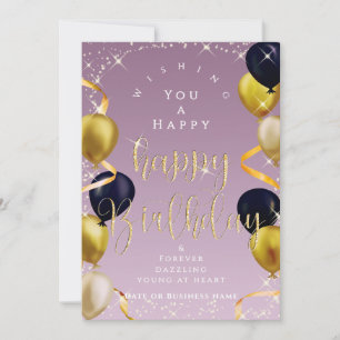 Glittering Balloons Business Birthday Purple Card