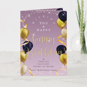 Glittering Balloons Business Birthday Purple Card