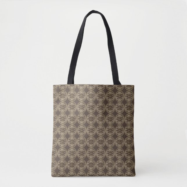 Glittering Beige & Brown Diamond Pattern Tote Bag (Front)