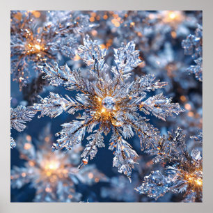 Glittering Blue and Gold Snowflake Decorations