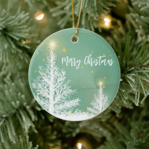 Glittering Blue Background with Christmas Tree Ceramic Tree Decoration