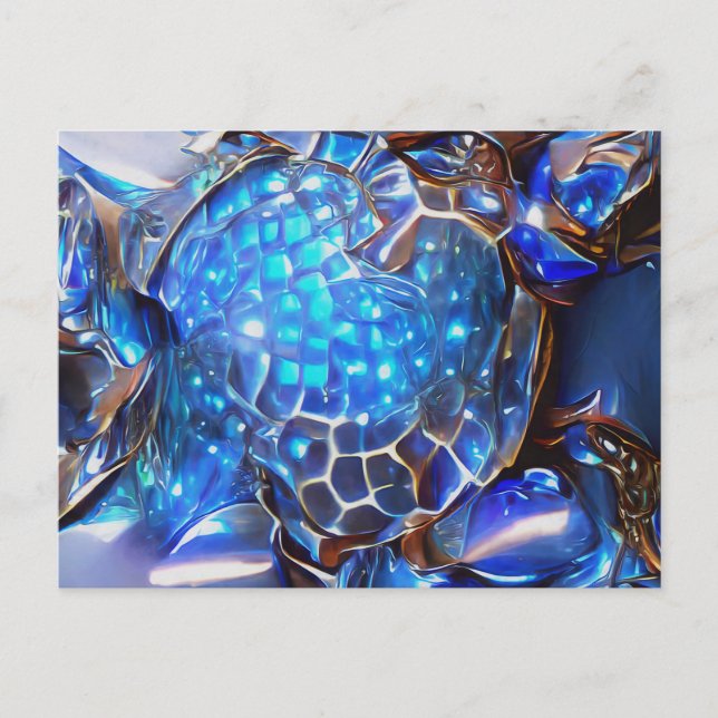Glittering blue crystallised turtle shell postcard (Front)