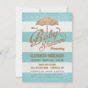 Glittering Blue & Gold Baby Boy Shower Invite