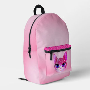 Glittering Cat Face  Printed Backpack