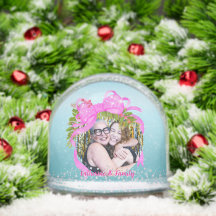 Glittering Christmas Pink Bow Photo Blue
