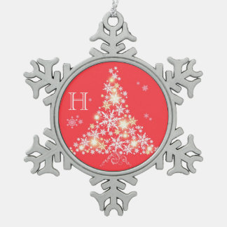 Glittering Christmas Tree Family Monogram Ornament