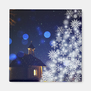 Glittering Christmas tree with Blue Background Magnet