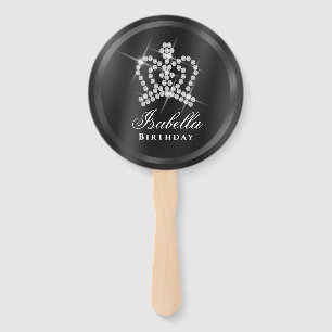 Glittering Crown Black Hand Fan