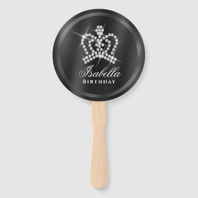 Glittering Crown Black Hand Fan (Front)