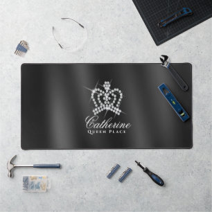 Glittering Crown Black Satin Desk Mat