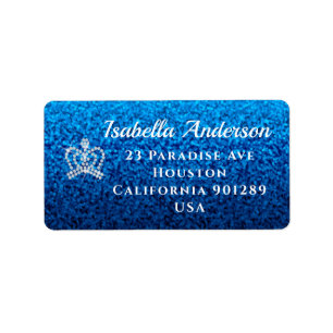 Glittering Crown Blue Address Label