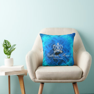Glittering Crown Blue Aqua Cushion