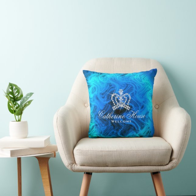 Glittering Crown  Blue Aqua Cushion (Chair)