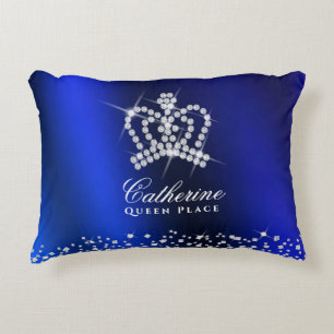 Glittering Crown Blue Decorative Cushion