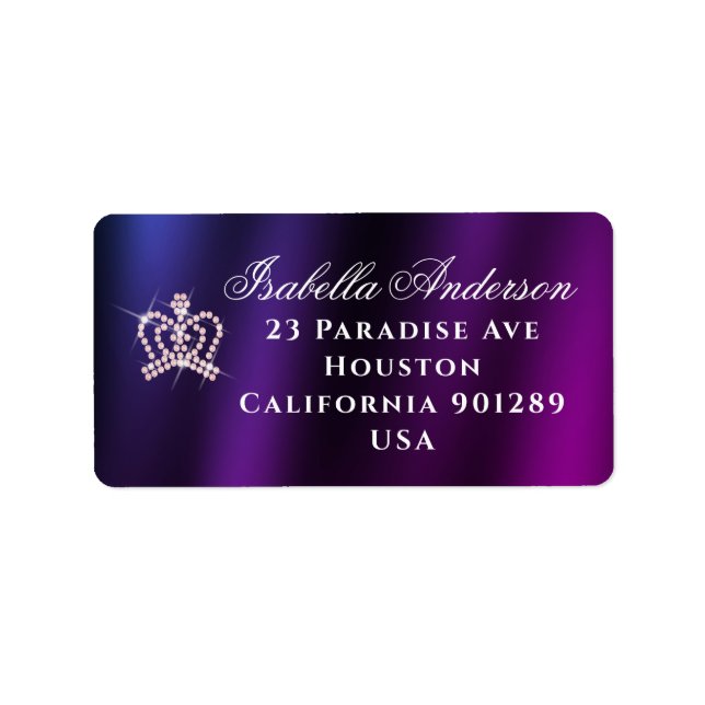Glittering Crown Blue Purple  Return Address Label (Front)