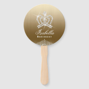 Glittering Crown Gold Hand Fan