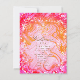 Glittering Crown Gradient Pink Peach Invitation