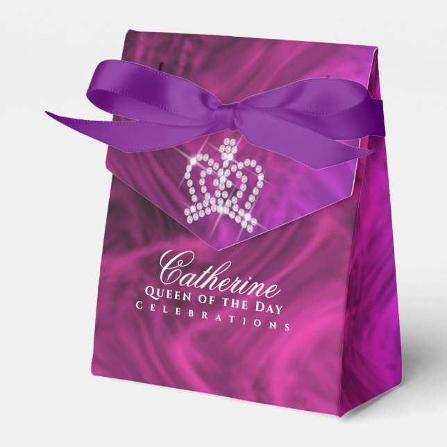 Glittering Crown Luxury Magenta Favour Box (Front Side)