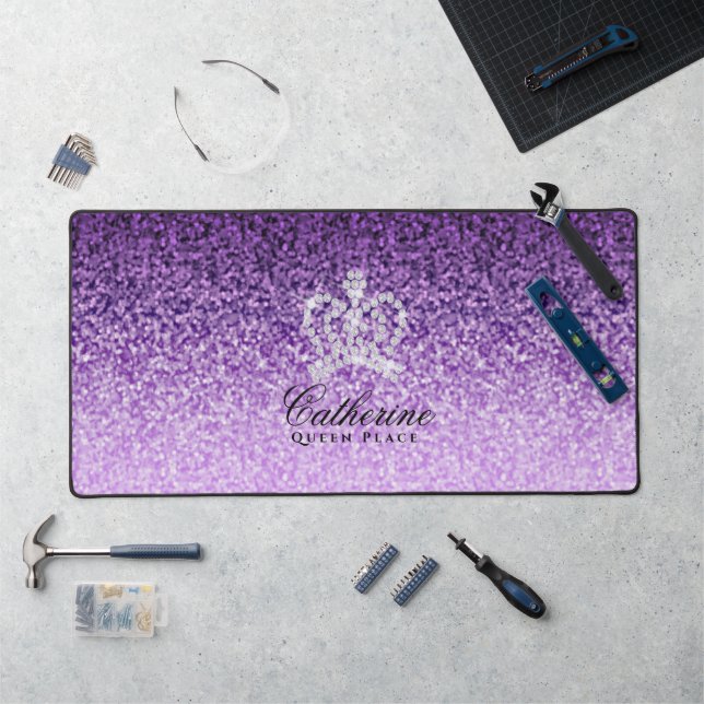 Glittering Crown Luxury Purple Desk Mat (Workstation)