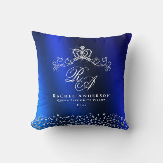 Glittering Crown Monogram Blue Cushion