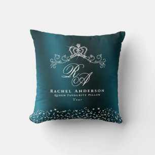 Glittering Crown Monogram Green Cushion