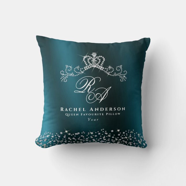 Glittering Crown Monogram Green Cushion (Front)